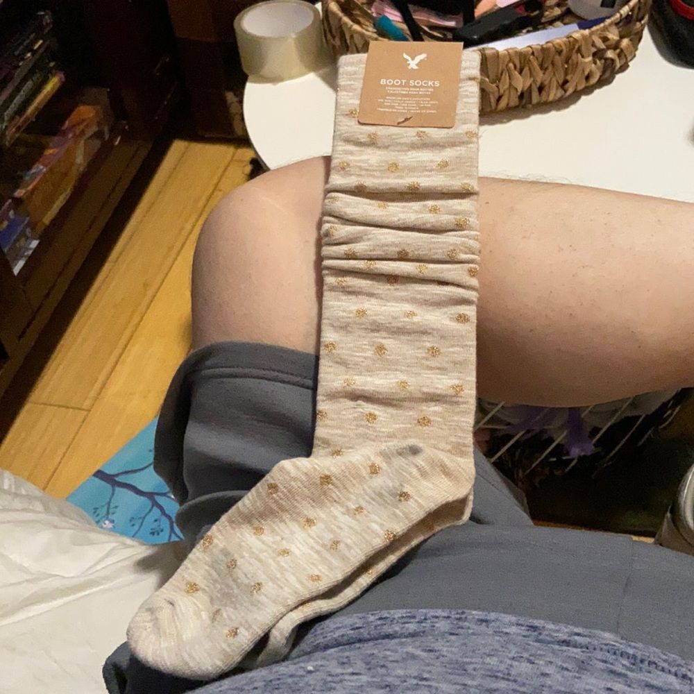 American Eagle Gold Polka Dot Boot Socks